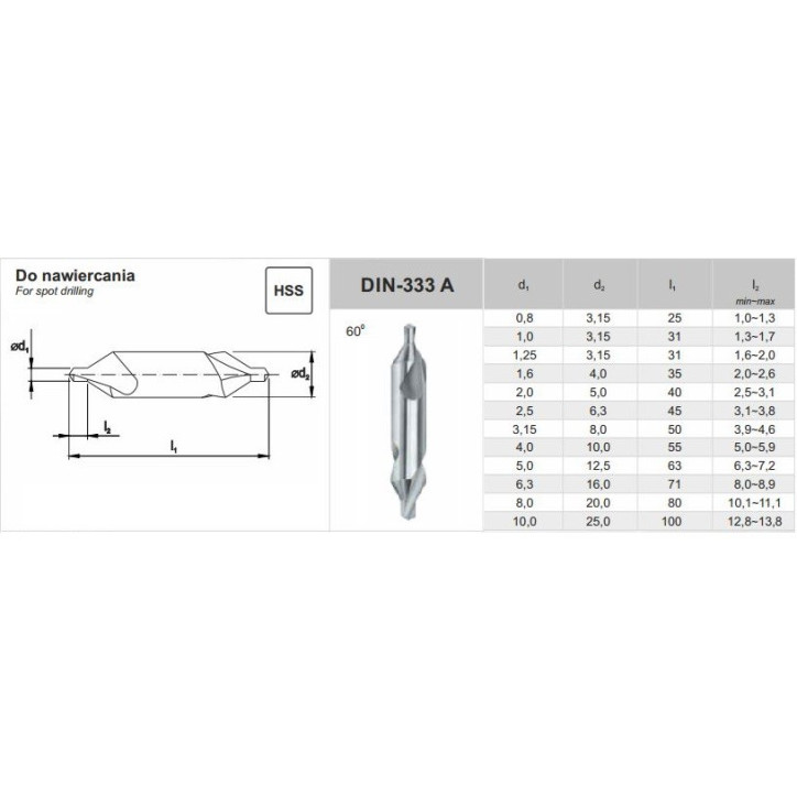 Nawiertak DIN-333 A 60' 1,00 HSS