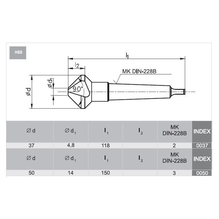 Pogł. stożkowy DIN-335-D 37 HSS TiN MK2